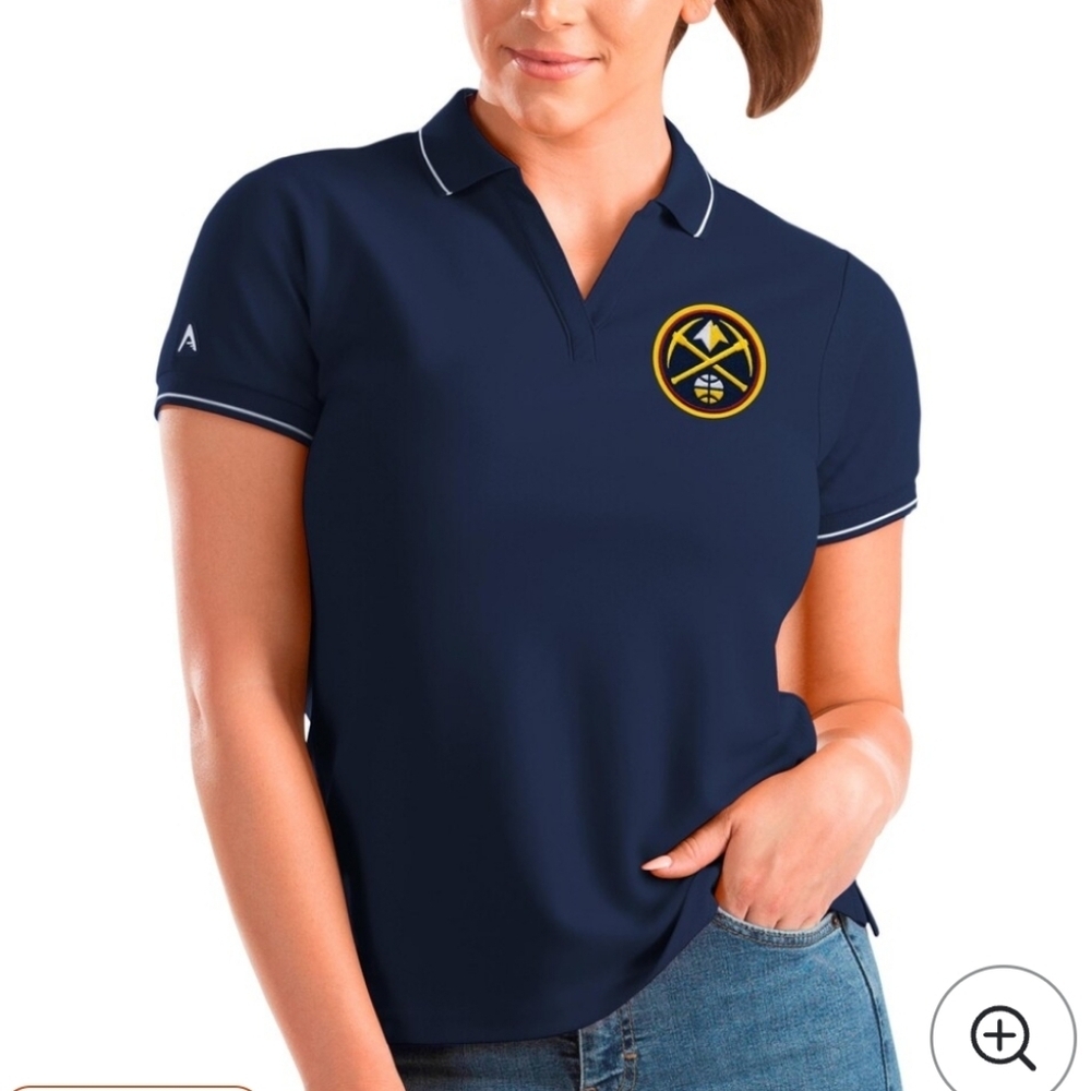 NWT Antigua‎ Denver Nuggets Affluent Blue/white Tribute Short Sleeve Polo Shirt